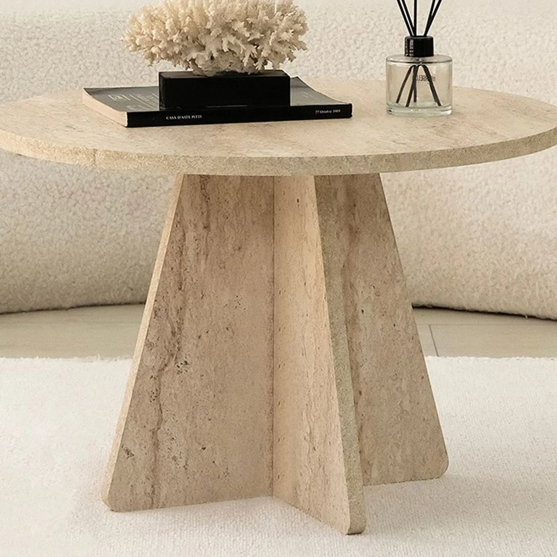 Couchtisch Mushroom - 100% MELAMINE - Travertin - 60 x 40 x 60 cm
