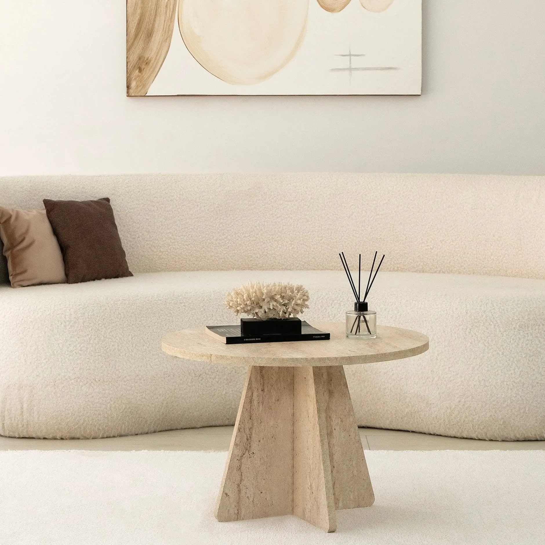 Couchtisch Mushroom - 100% MELAMINE - Travertin - 60 x 40 x 60 cm
