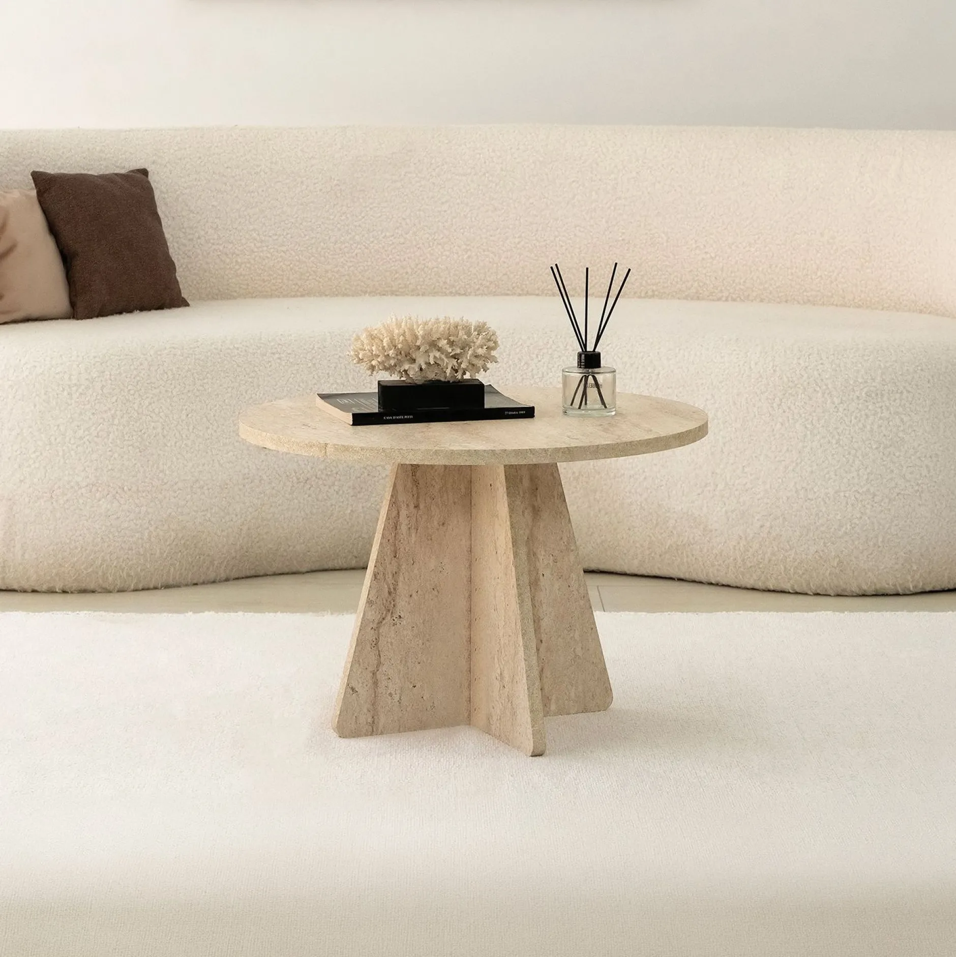 Couchtisch Mushroom - 100% MELAMINE - Travertin - 60 x 40 x 60 cm