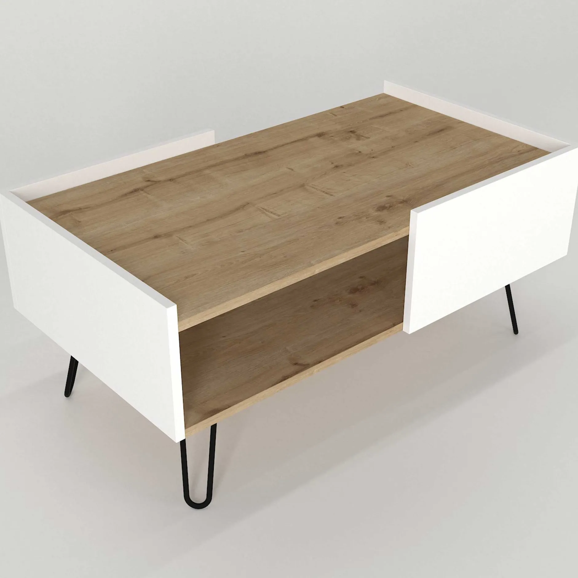 Couchtisch Nina - 100x55x45cm - mit Ablage - Eiche Dekor/Weiß