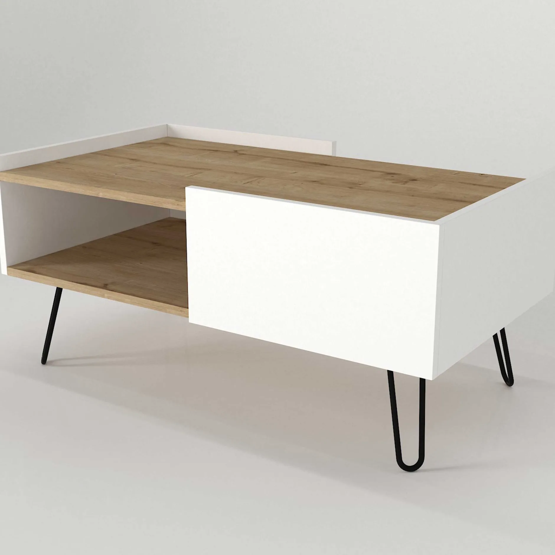 Couchtisch Nina - 100x55x45cm - mit Ablage - Eiche Dekor/Weiß