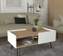 Couchtisch Nina - 100x55x45cm - mit Ablage - Eiche Dekor/Weiß