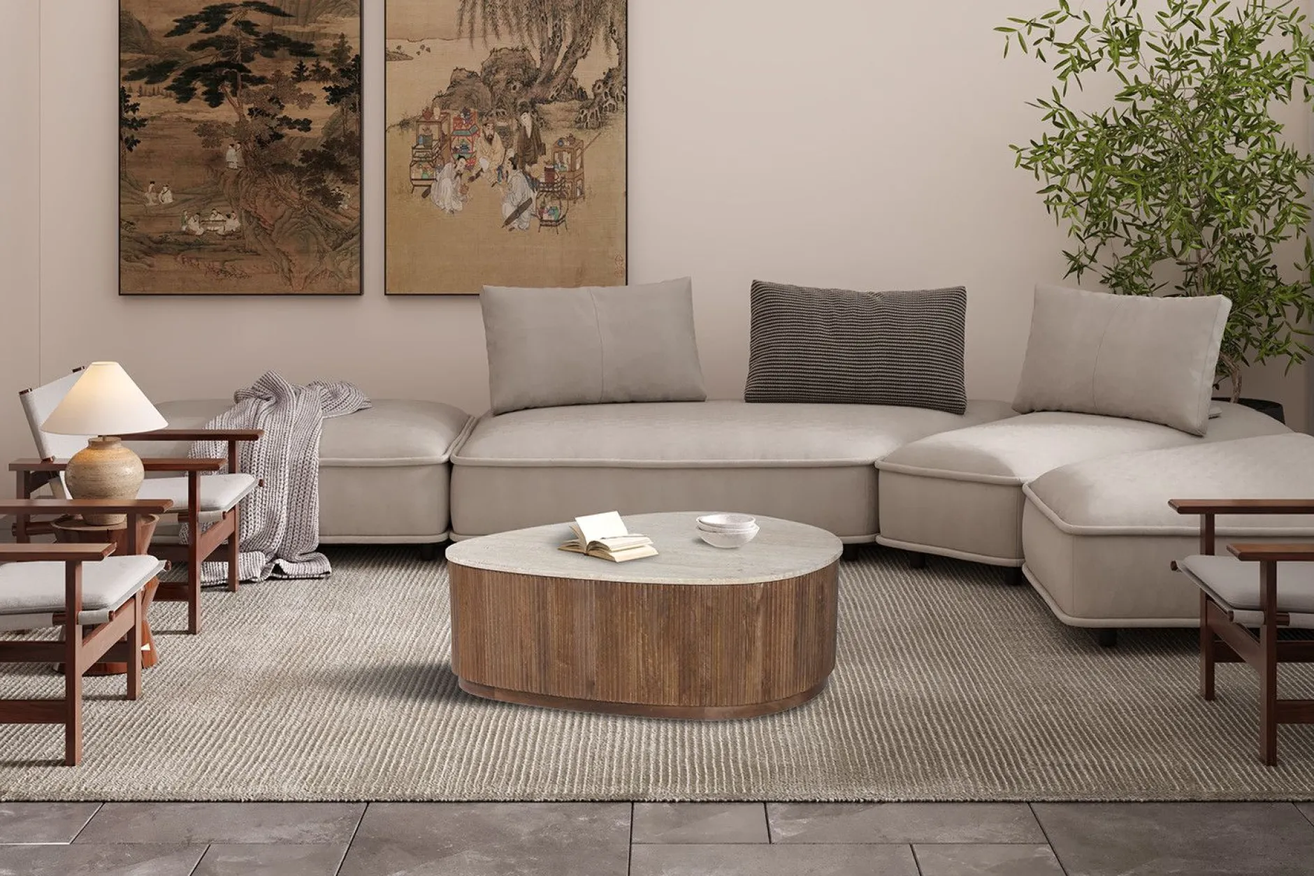 Couchtisch Nolan | 100 x 80 x 35 cm | Design Travertin Beige