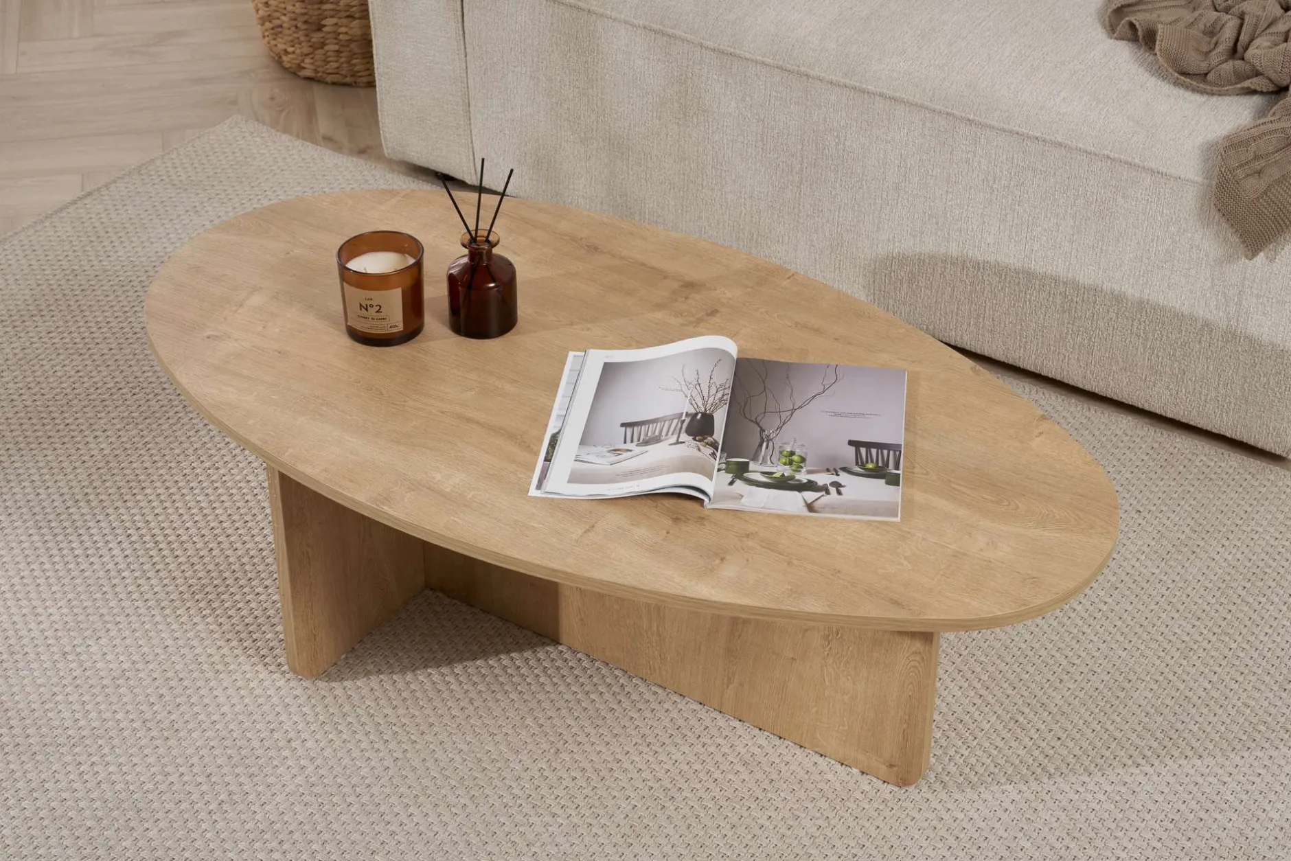 Couchtisch Orba - 100% MELAMINE - Eiche - 40 x 65 x 120 cm