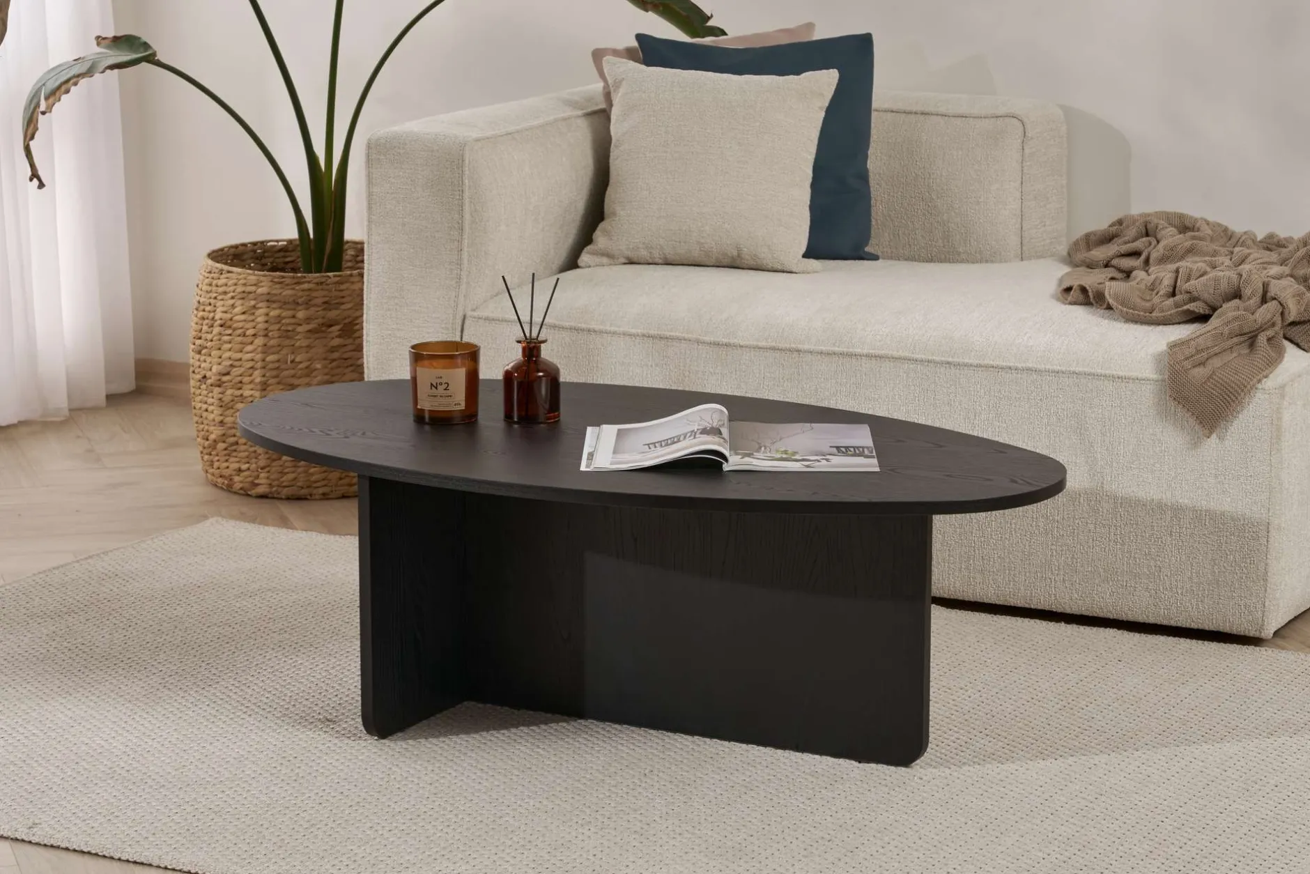 Couchtisch Orba - 100% MELAMINE - Holzschwarz - 40 x 65 x 120 cm