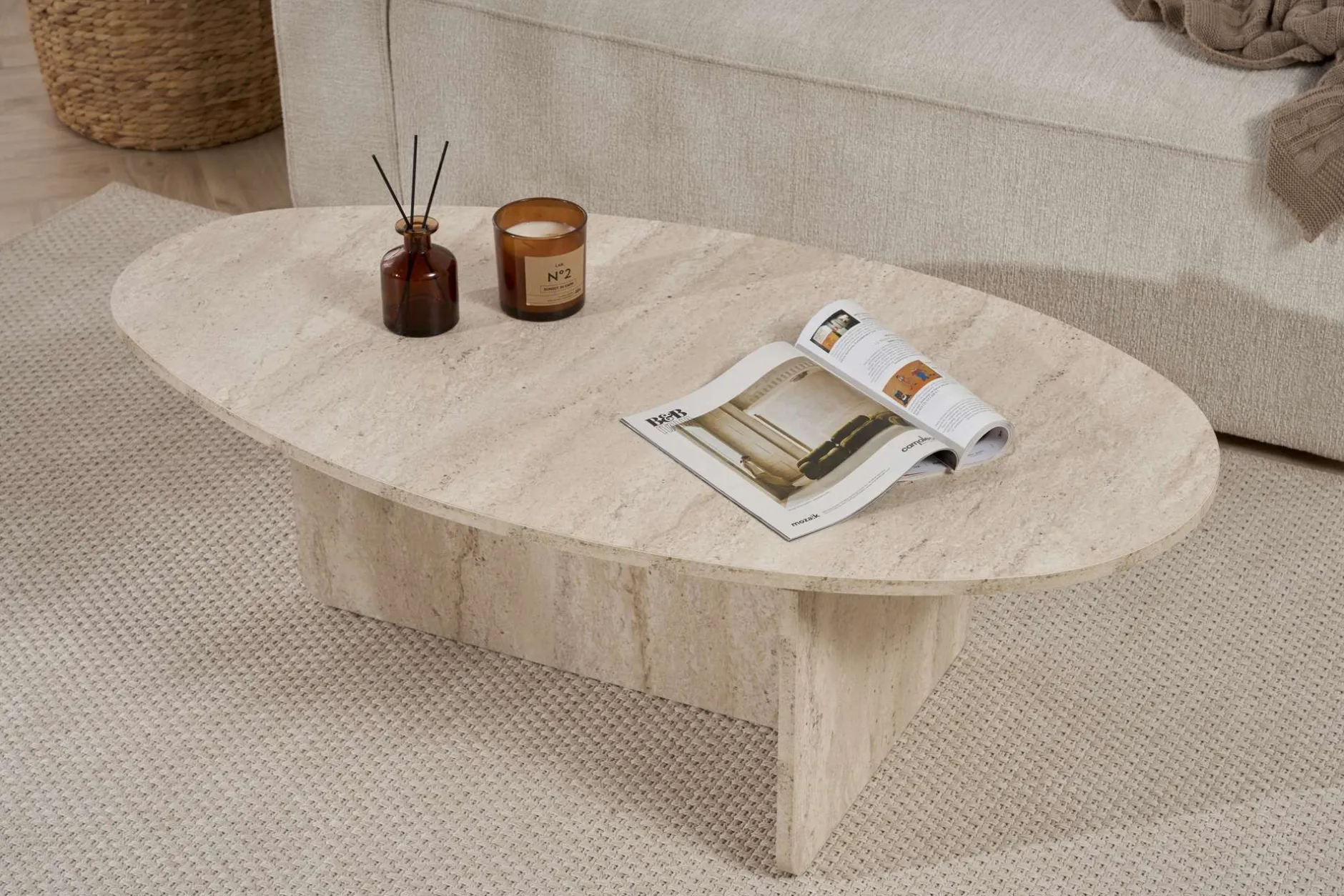 Couchtisch Orba - 100% MELAMINE - Travertin - 40 x 65 x 120 cm