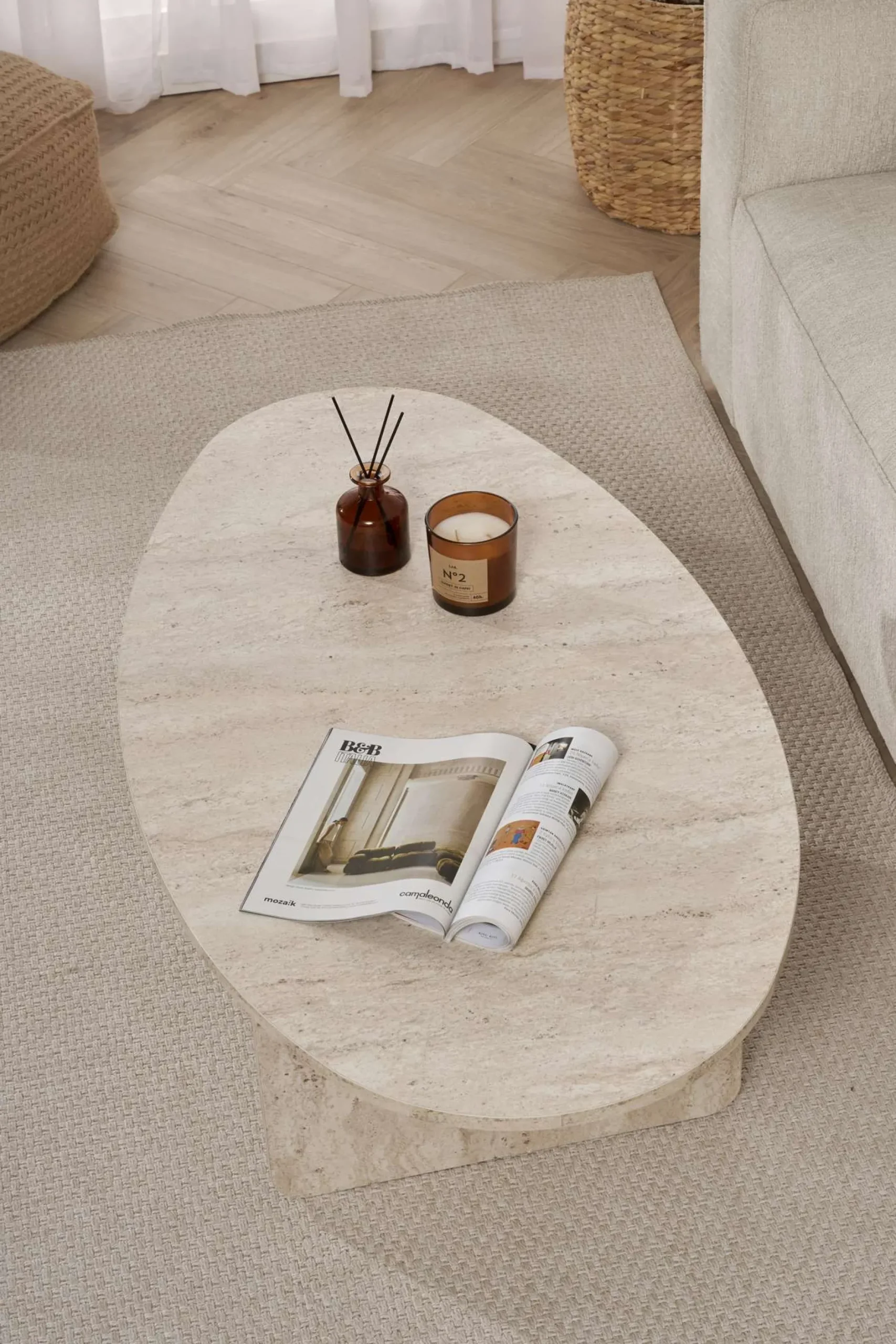 Couchtisch Orba - 100% MELAMINE - Travertin - 40 x 65 x 120 cm