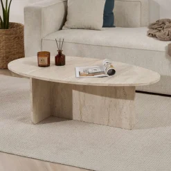 Couchtisch Orba - 100% MELAMINE - Travertin - 40 x 65 x 120 cm