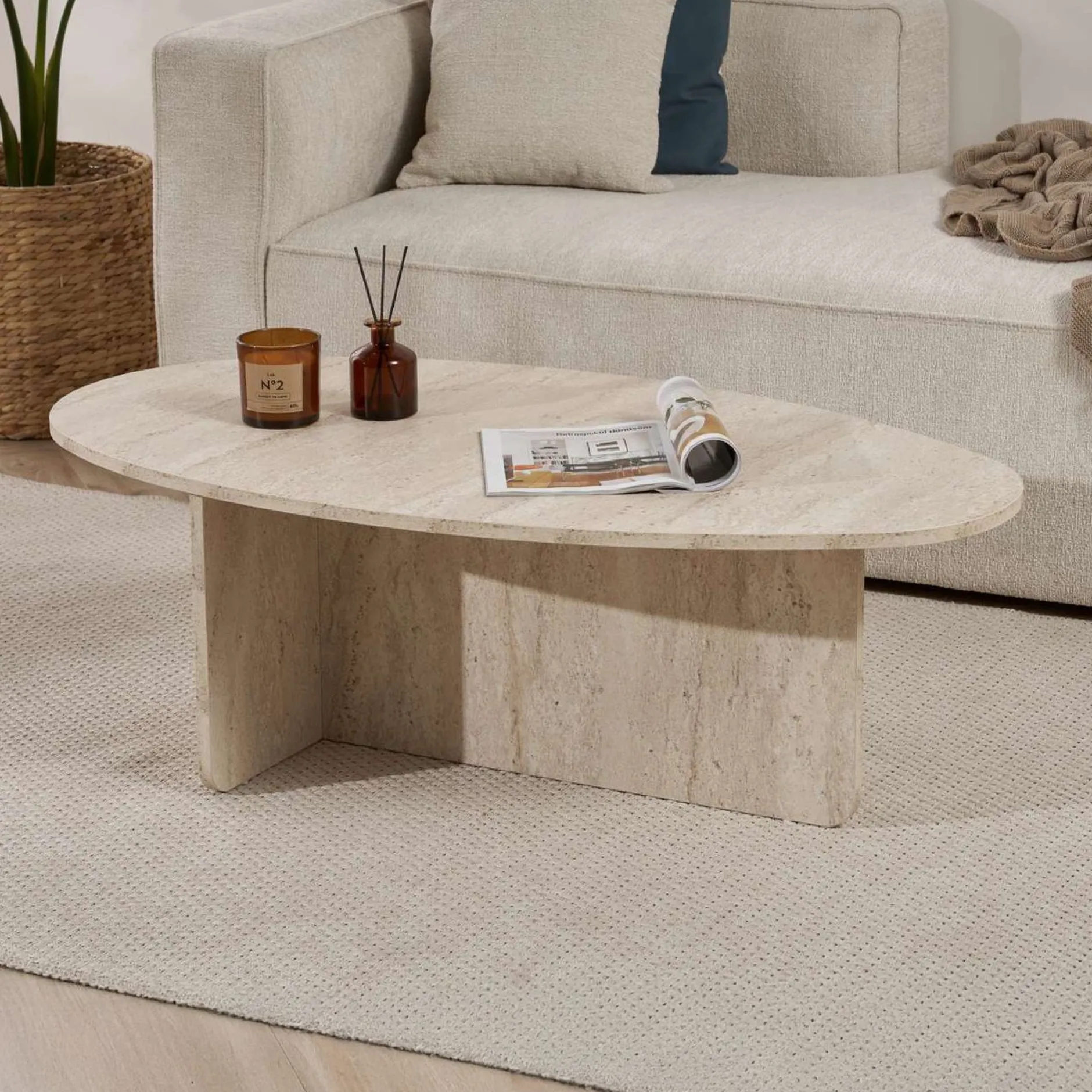 Couchtisch Orba - 100% MELAMINE - Travertin - 40 x 65 x 120 cm