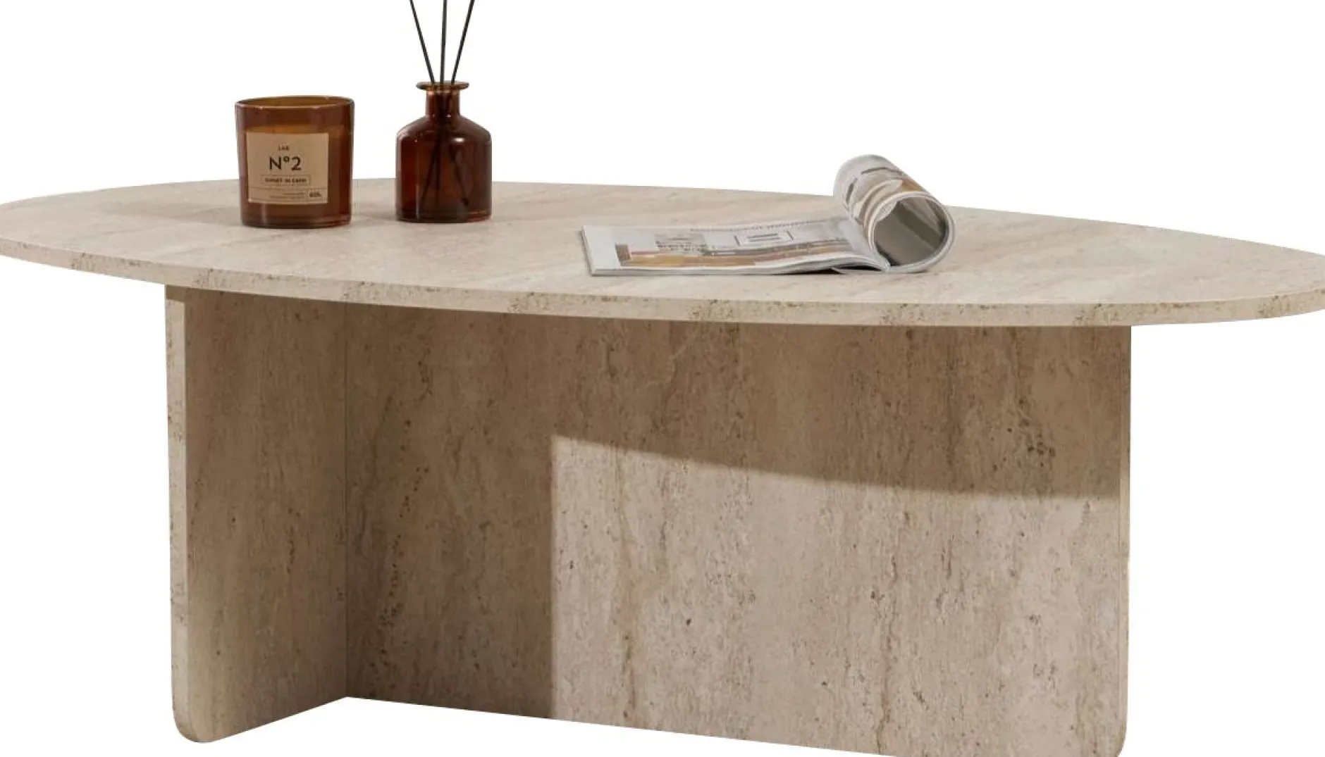 Couchtisch Orba - 100% MELAMINE - Travertin - 40 x 65 x 120 cm