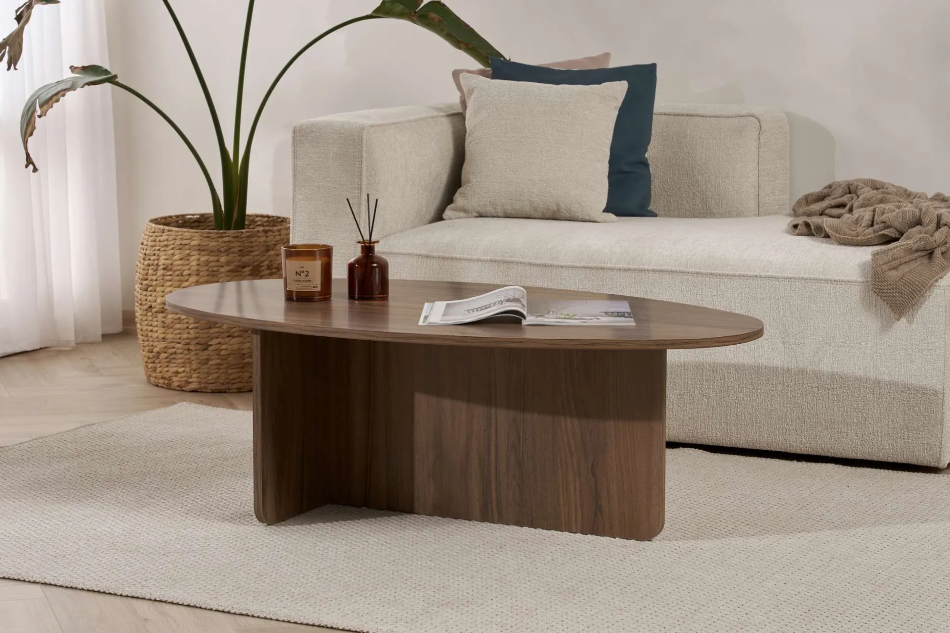 Couchtisch Orba - 100% MELAMINE - Walnuss - 40 x 65 x 120 cm