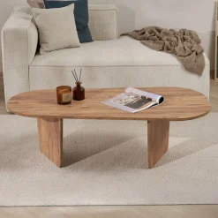 Couchtisch Ovalis - 100% MELAMINE - Atlantik-Kiefer - 40 x 65 x 130 cm