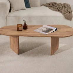 Couchtisch Ovalis - 100% MELAMINE - Atlantik-Kiefer - 40 x 65 x 130 cm