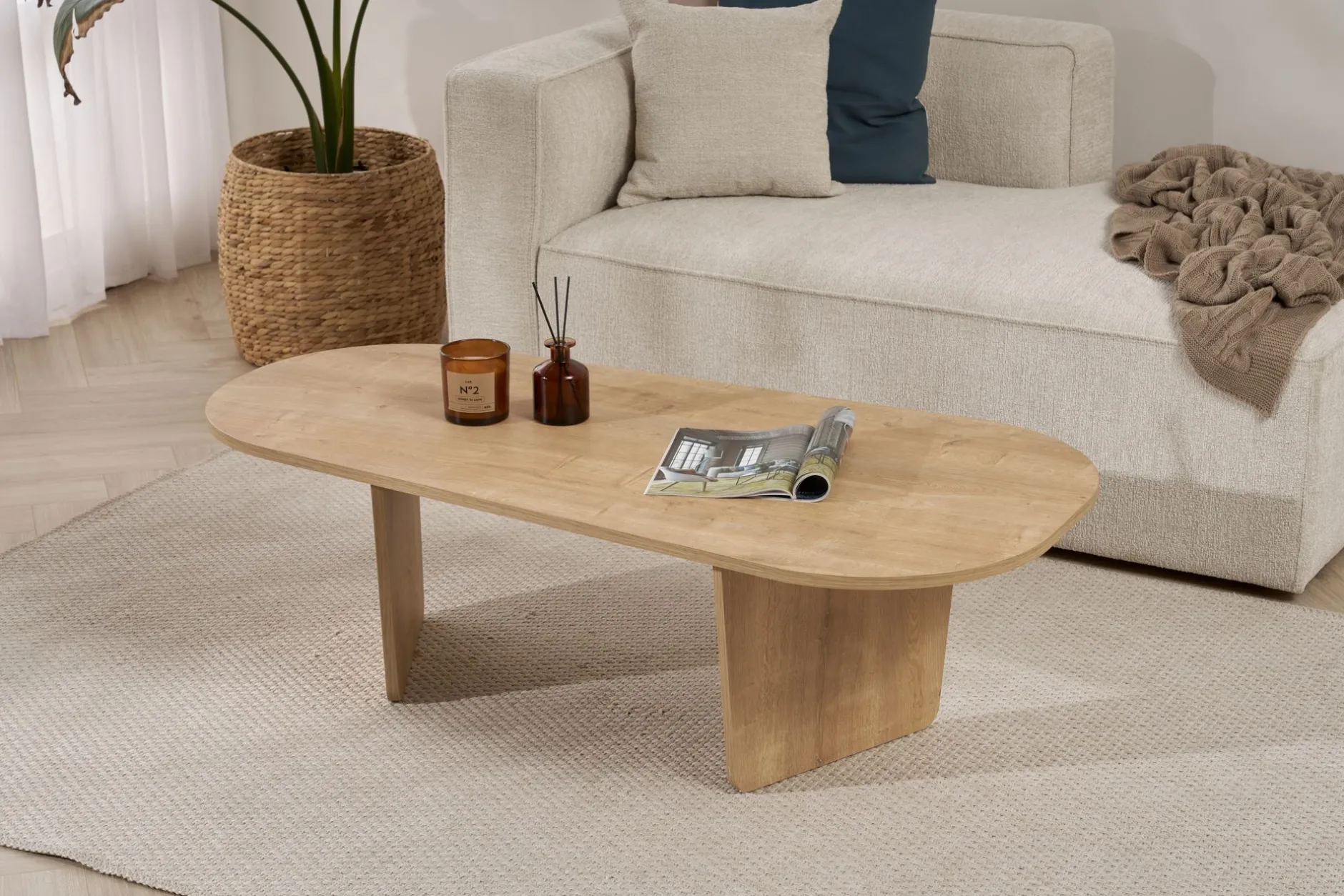 Couchtisch Ovalis - 100% MELAMINE - Eiche - 40 x 65 x 130 cm