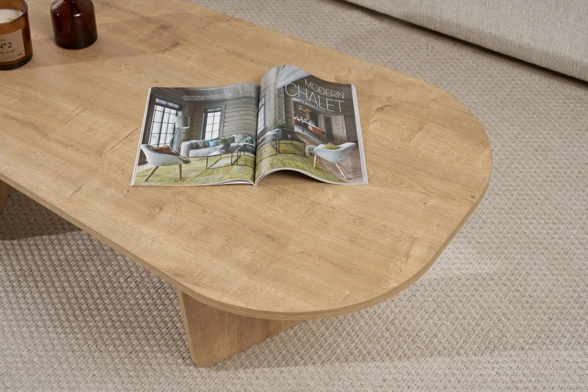 Couchtisch Ovalis - 100% MELAMINE - Eiche - 40 x 65 x 130 cm