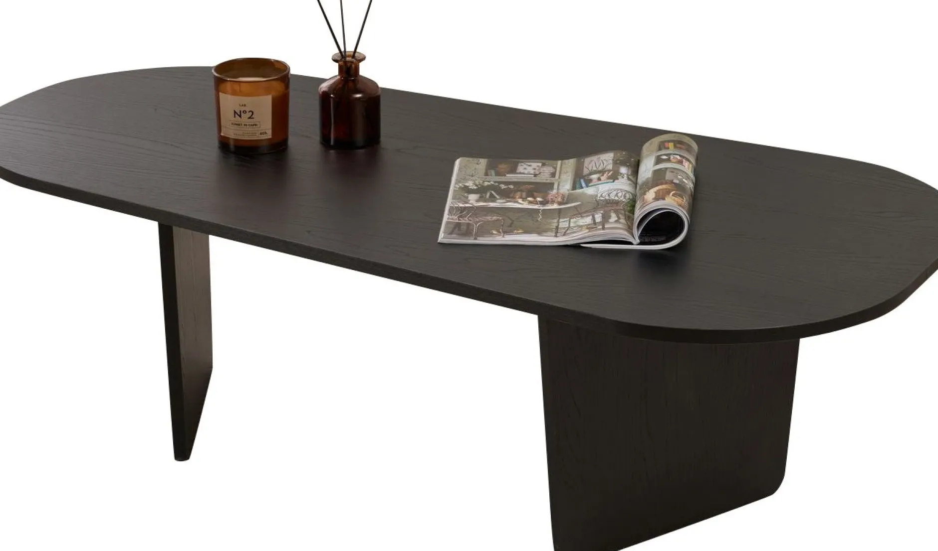 Couchtisch Ovalis - 100% MELAMINE - Holzschwarz - 40 x 65 x 130 cm