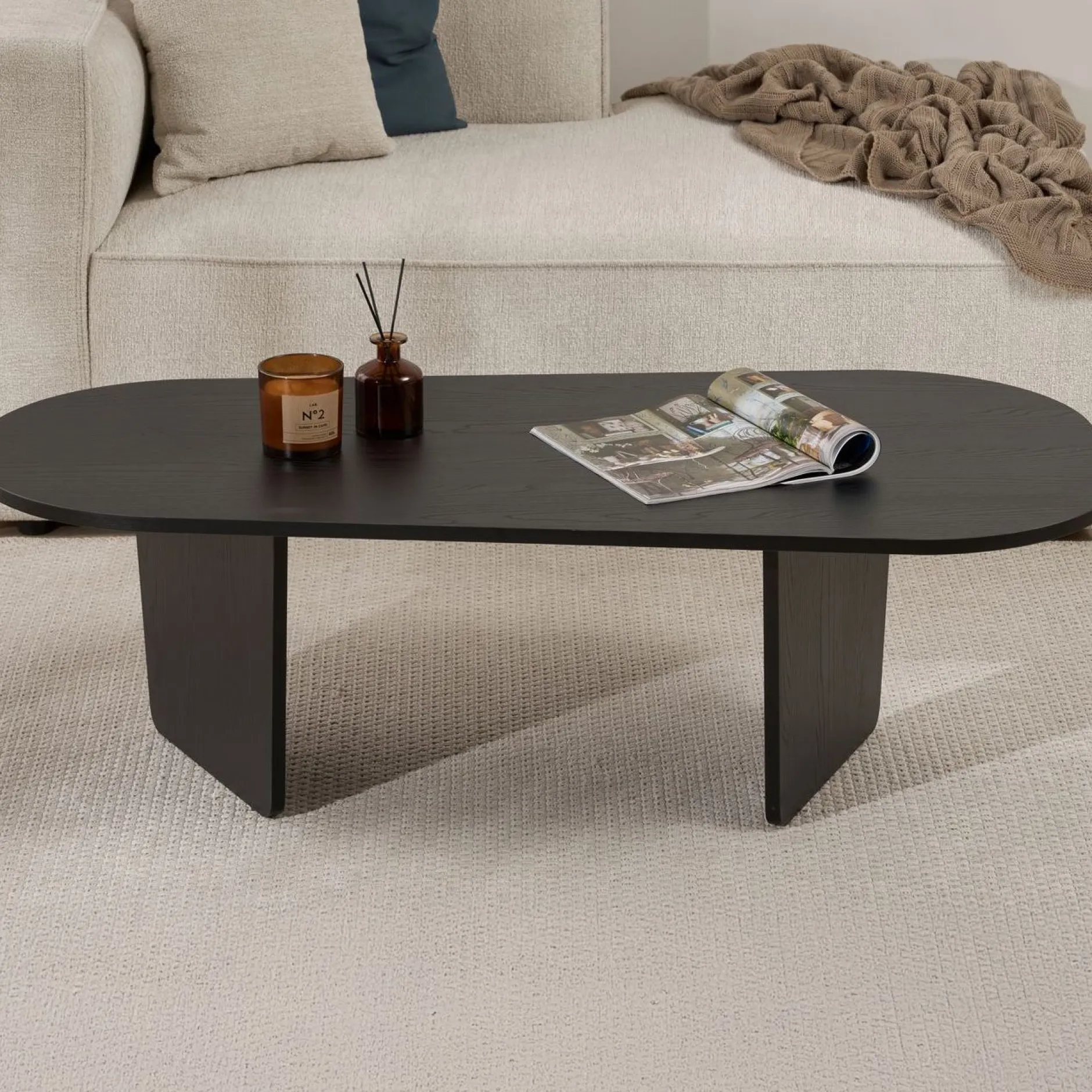 Couchtisch Ovalis - 100% MELAMINE - Holzschwarz - 40 x 65 x 130 cm