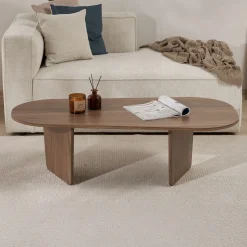 Couchtisch Ovalis - 100% MELAMINE - Walnuss - 40 x 65 x 130 cm