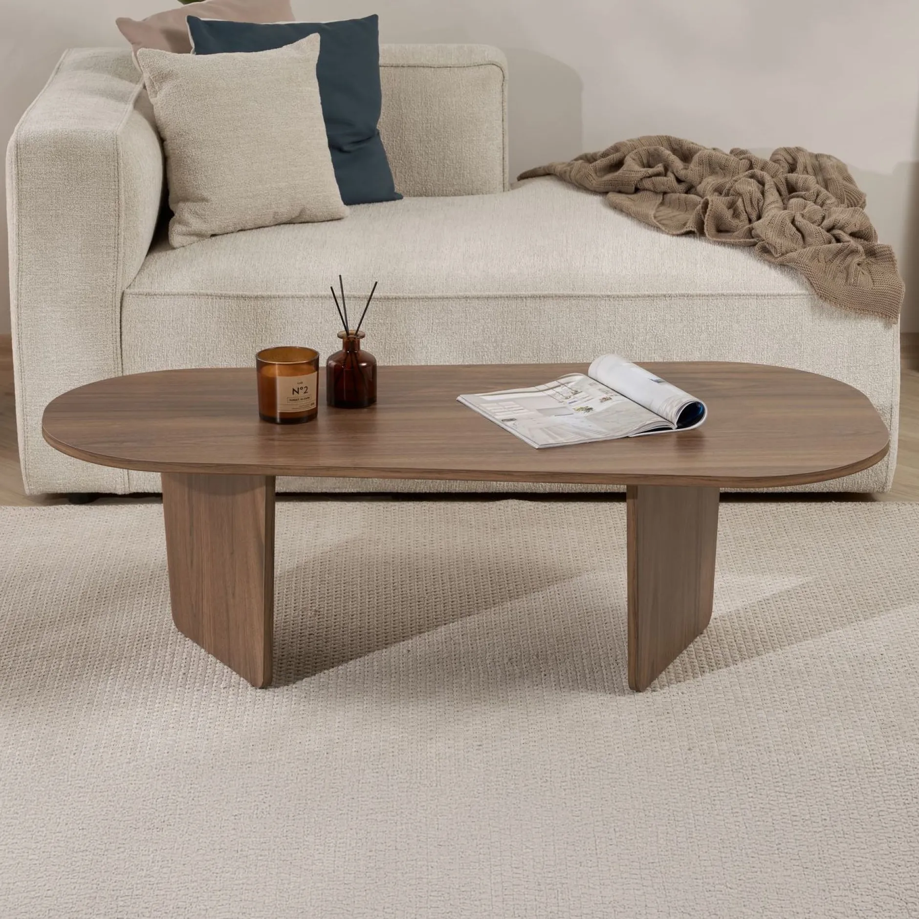 Couchtisch Ovalis - 100% MELAMINE - Walnuss - 40 x 65 x 130 cm