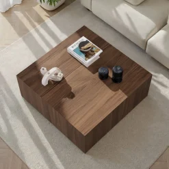 Couchtisch Prizma - 100% MDF - Walnuss - 35 x 90 x 90 cm
