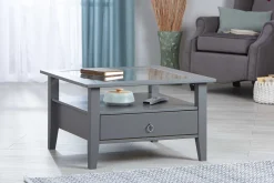 Couchtisch Provence | Melaminharzbeschichtung | 75 x 75 x 45 cm | Mit Ablageschublade | Farbe: Anthrazit