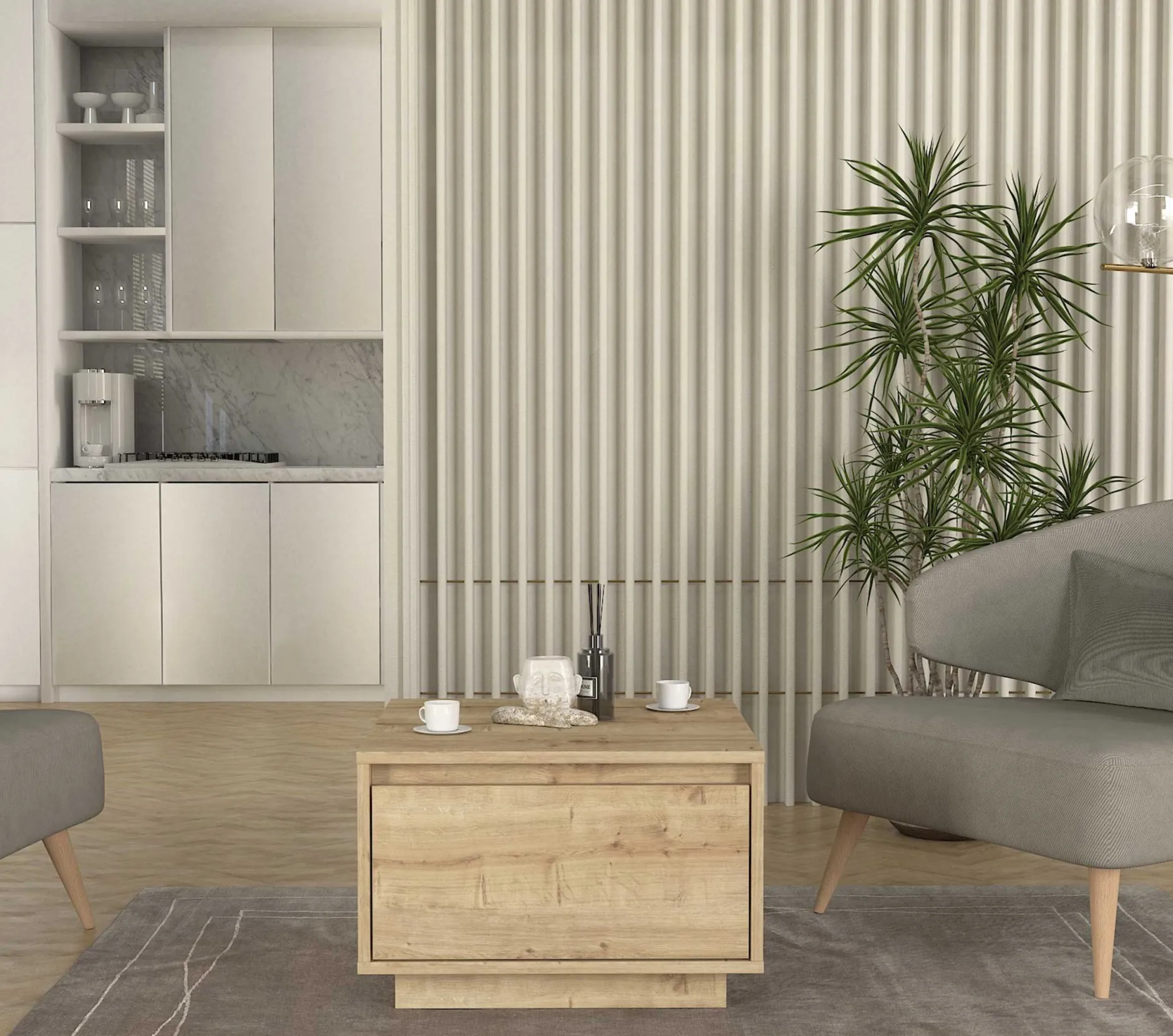 Couchtisch Pura - 60x60x40cm mit Ablageschublade - Eiche Dekor