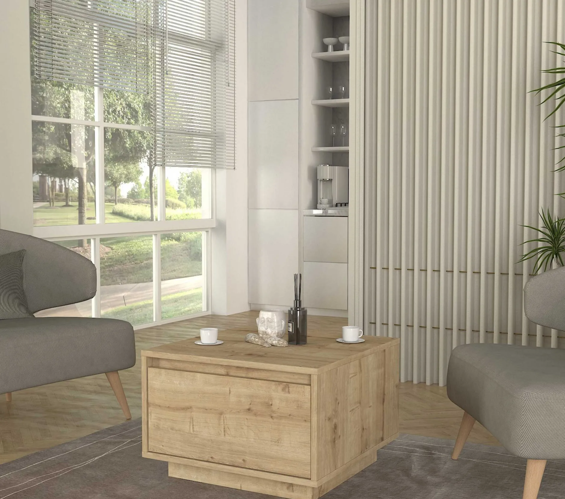 Couchtisch Pura - 60x60x40cm mit Ablageschublade - Eiche Dekor