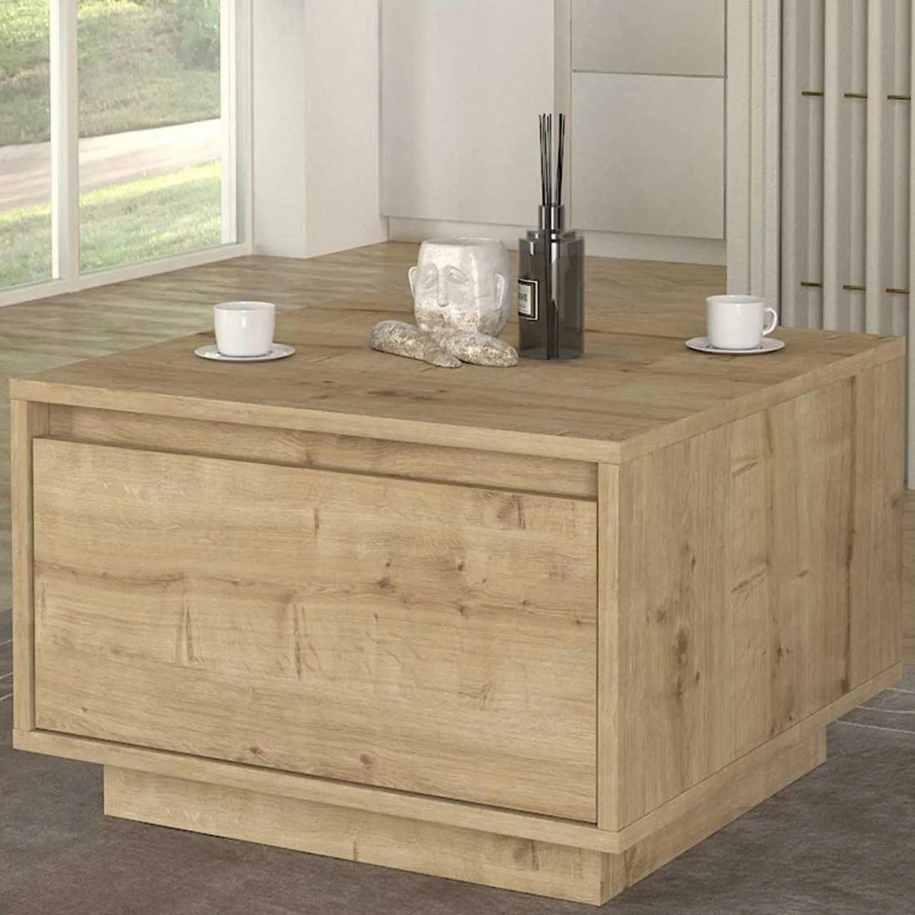 Couchtisch Pura - 60x60x40cm mit Ablageschublade - Eiche Dekor