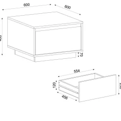 Couchtisch Pura - 60x60x40cm mit Ablageschublade - Eiche Dekor