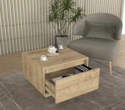 Couchtisch Pura - 60x60x40cm mit Ablageschublade - Eiche Dekor