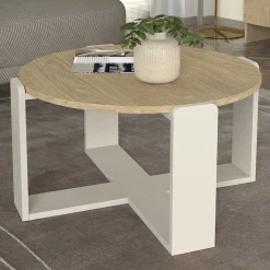 Couchtisch Rebel - Ø70x38cm - weiß/Eiche Dekor