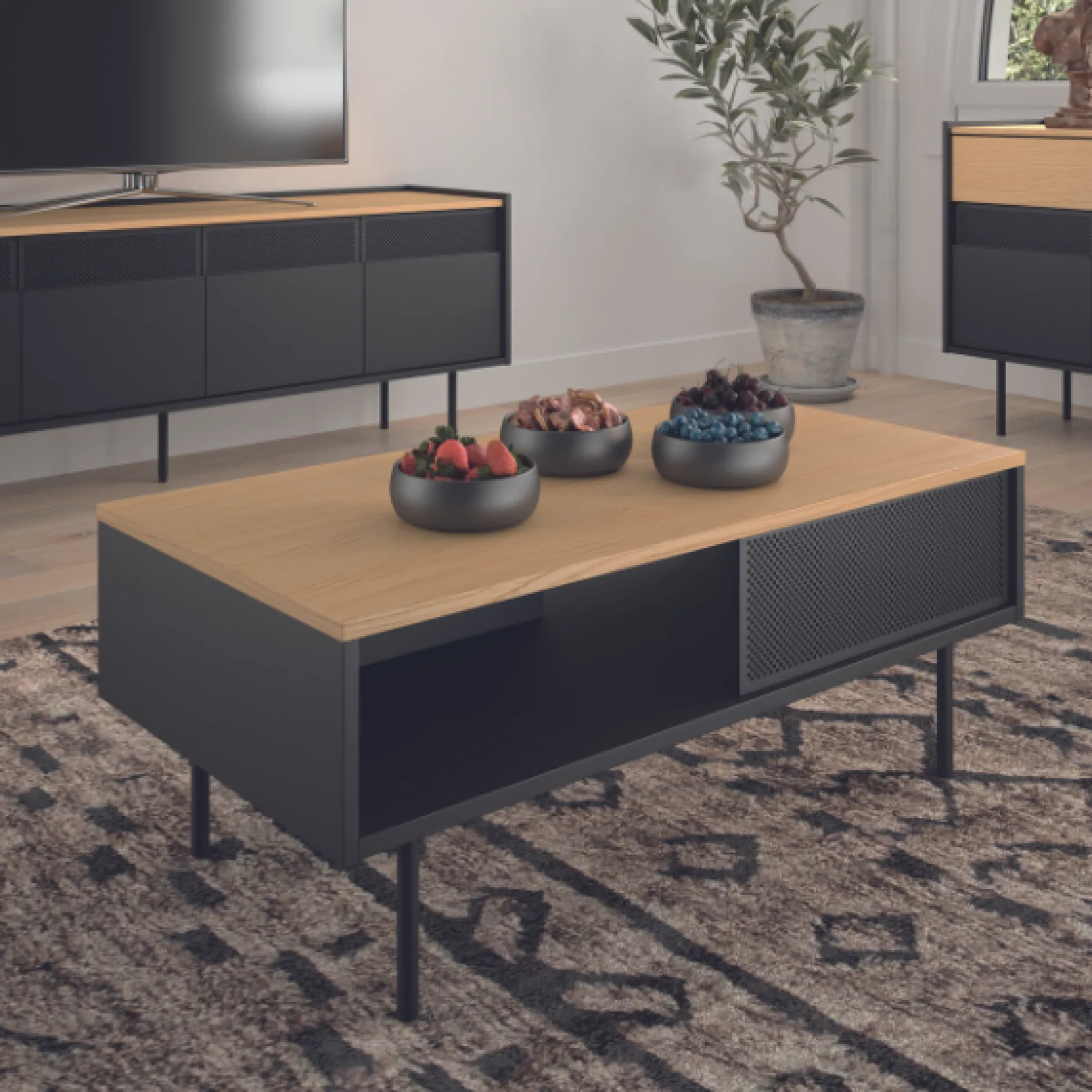 Couchtisch Renée 100 cm - Eiche/schwarz