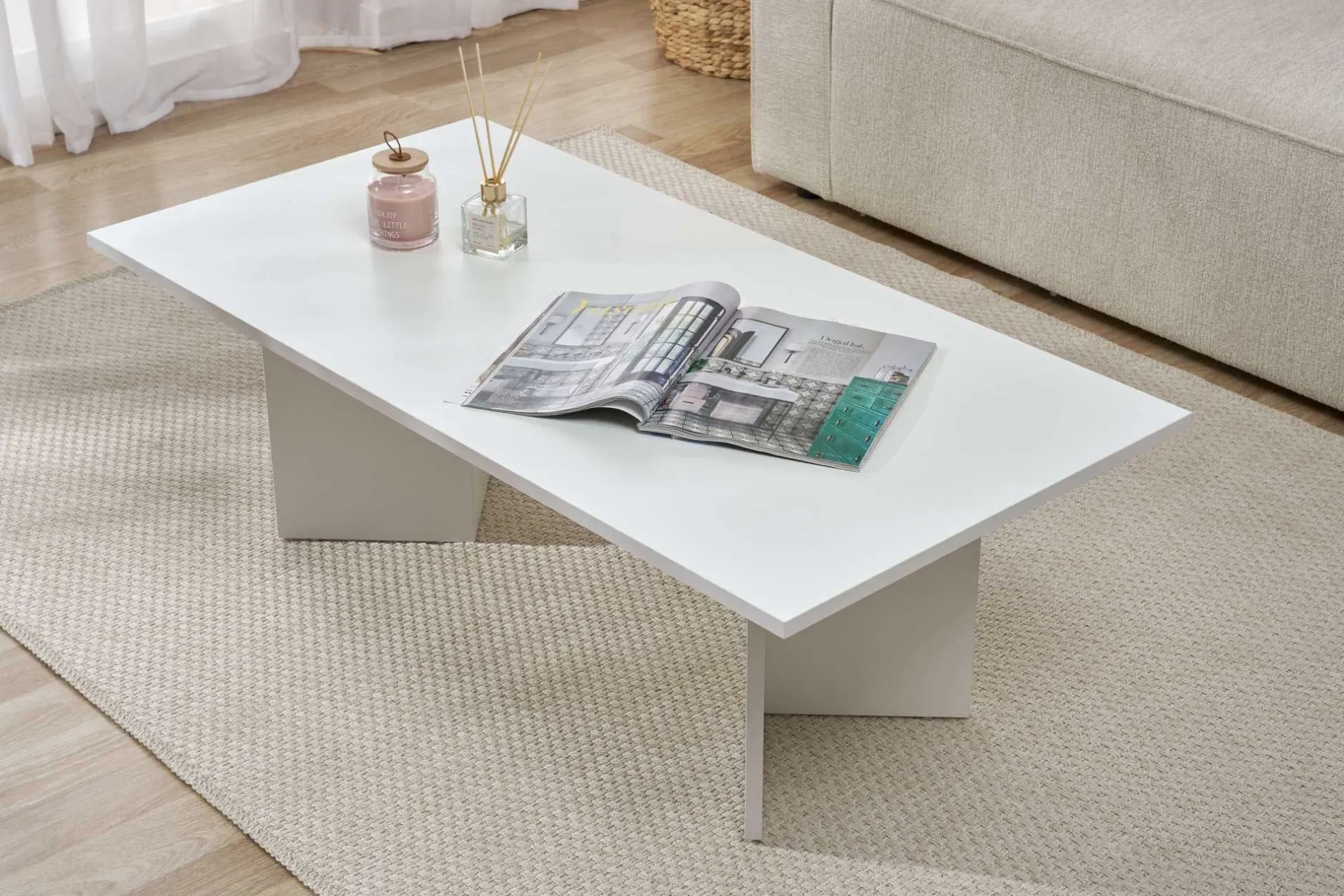 Couchtisch Sabin - 100% MELAMINE - Weiß - 40 x 60 x 119 cm