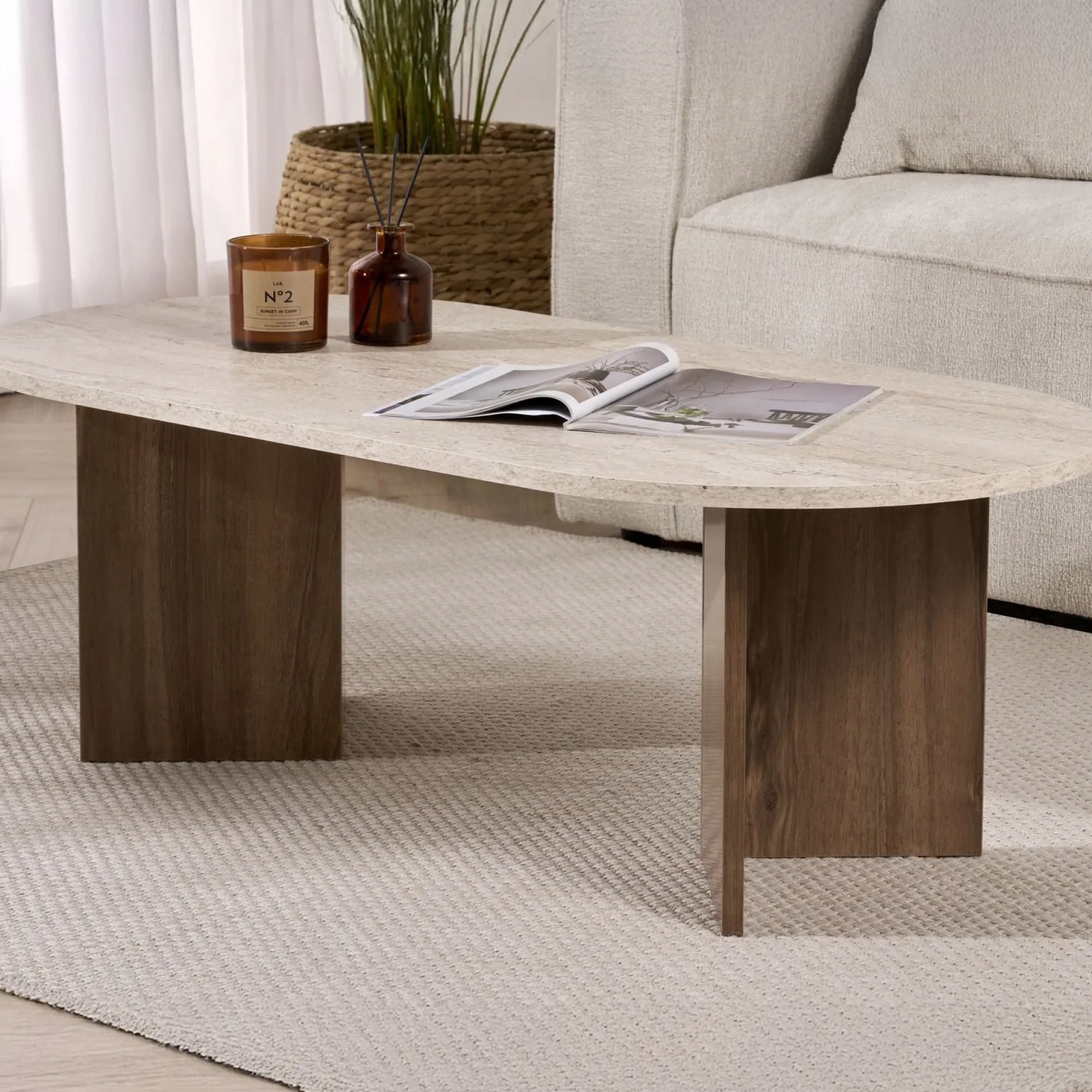 Couchtisch Sable - 100% MELAMINE - Travertin - 40 x 60 x 119 cm