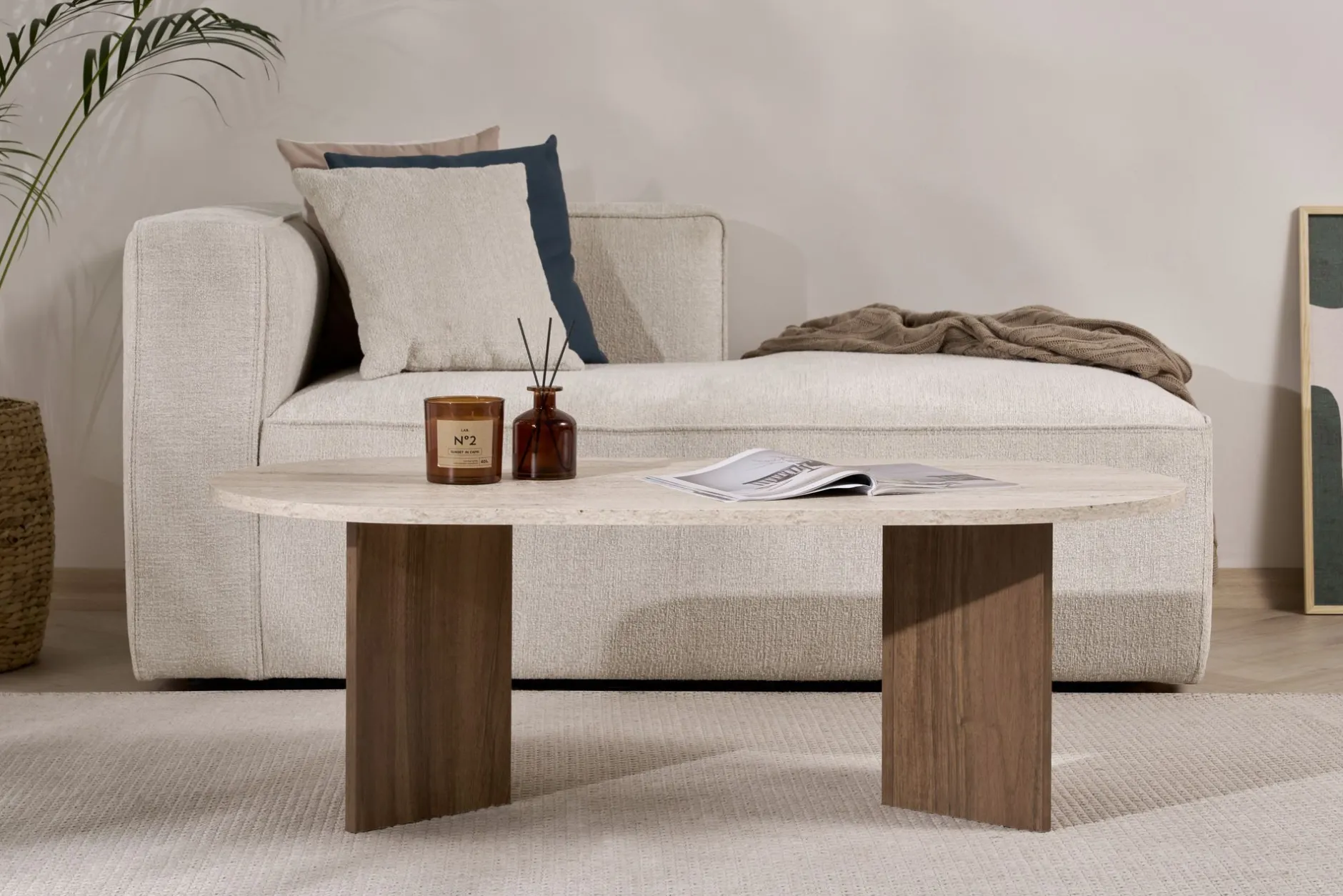 Couchtisch Sable - 100% MELAMINE - Travertin - 40 x 60 x 119 cm