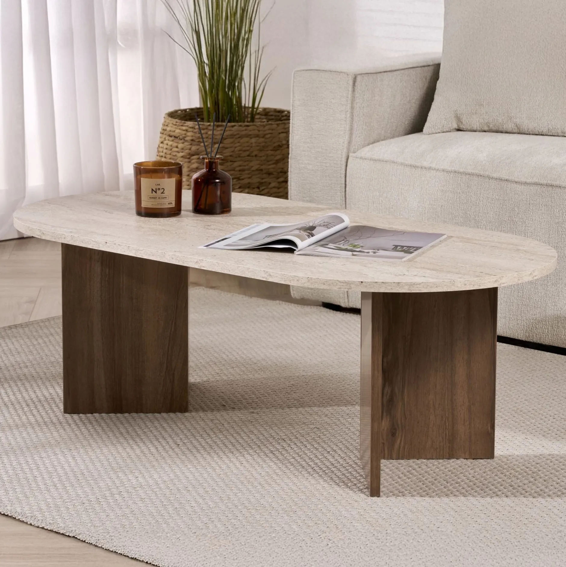 Couchtisch Sable - 100% MELAMINE - Travertin - 40 x 60 x 119 cm