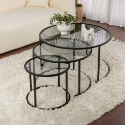 Couchtisch-Set Aurum - 100% TEMPERED GLASS - Schwarz - 43 x 80 x 80 cm
