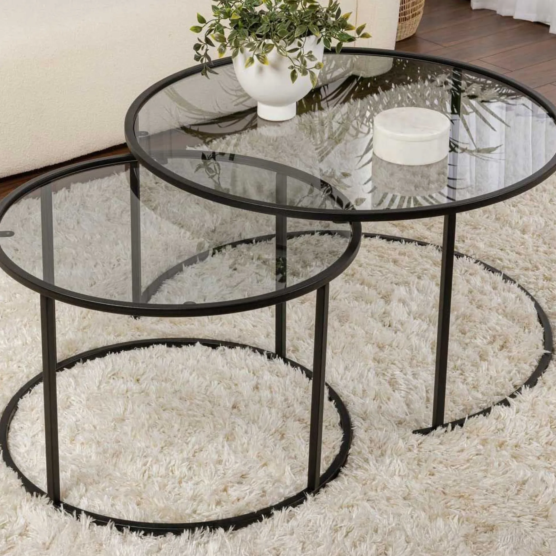 Couchtisch-Set Aurum - 100% TEMPERED GLASS - Schwarz - 43 x 80 x 80 cm