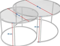 Couchtisch-Set Aurum - 100% TEMPERED GLASS - Schwarz - 43 x 80 x 80 cm