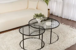 Couchtisch-Set Aurum - 100% TEMPERED GLASS - Schwarz - 43 x 80 x 80 cm