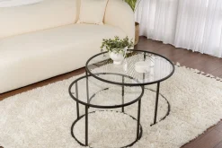 Couchtisch-Set Aurum - 100% TEMPERED GLASS - Schwarz - 43 x 80 x 80 cm
