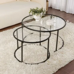 Couchtisch-Set Aurum - 100% TEMPERED GLASS - Schwarz - 43 x 80 x 80 cm