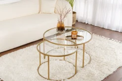 Couchtisch-Set Aurum - 100% TEMPERED GLASS - Gold - 43 x 80 x 80 cm