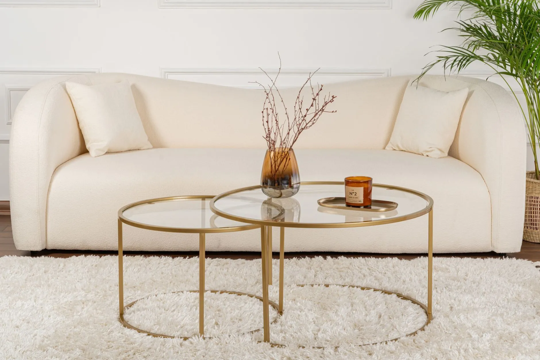 Couchtisch-Set Aurum - 100% TEMPERED GLASS - Gold - 43 x 80 x 80 cm
