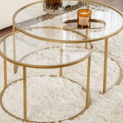Couchtisch-Set Aurum - 100% TEMPERED GLASS - Gold - 43 x 80 x 80 cm