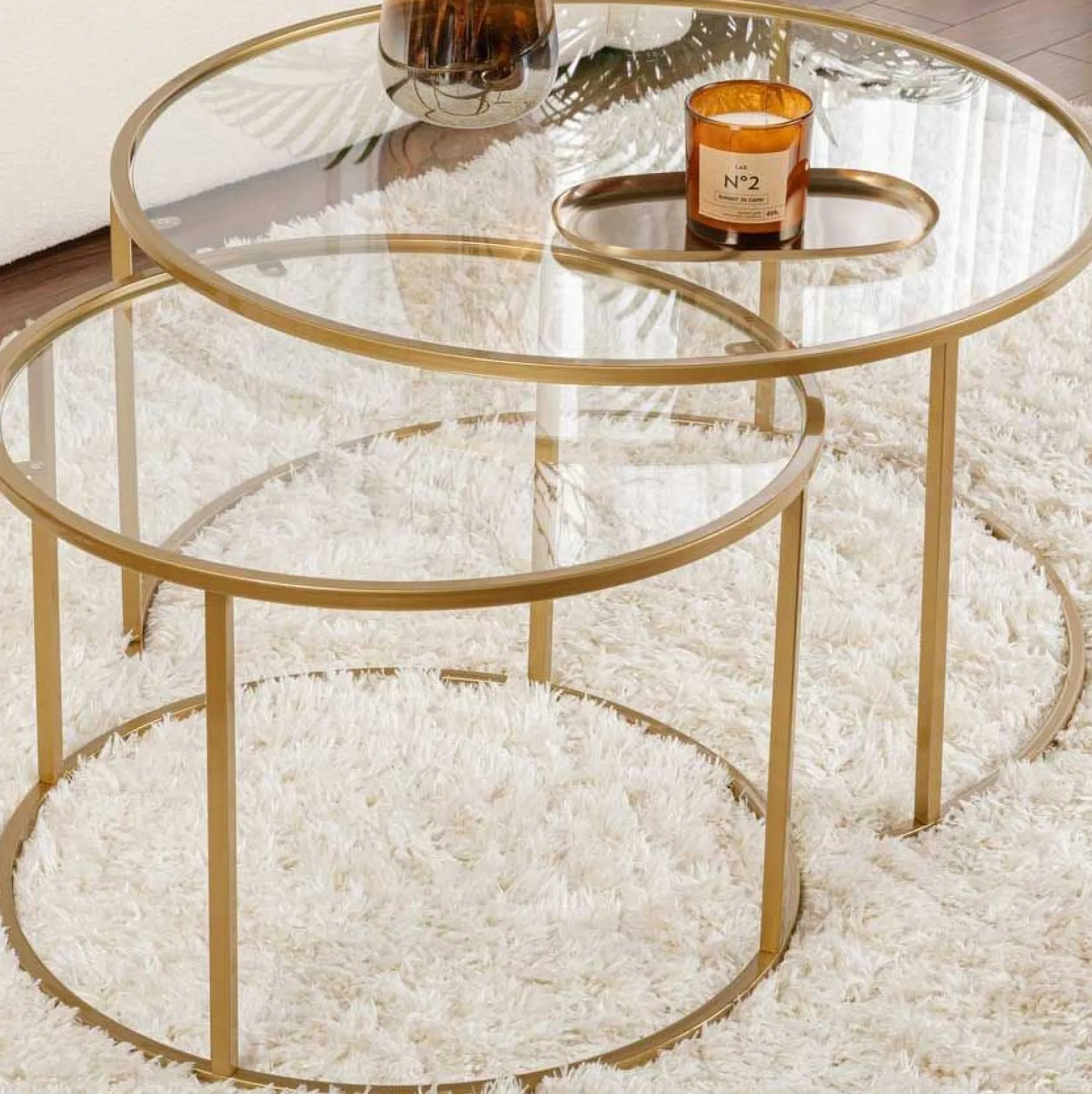 Couchtisch-Set Aurum - 100% TEMPERED GLASS - Gold - 43 x 80 x 80 cm