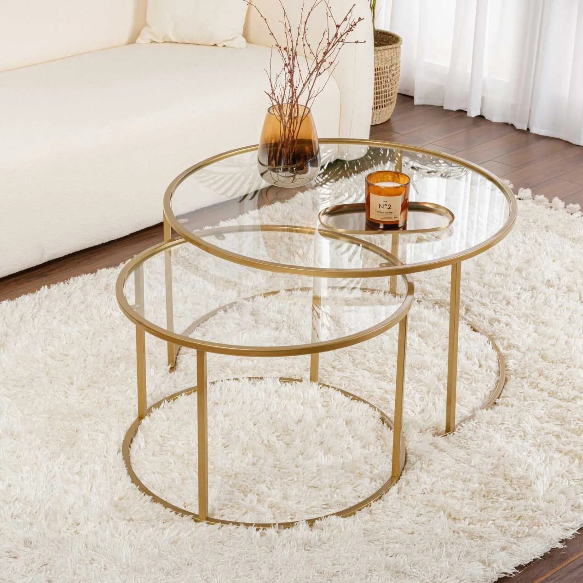 Couchtisch-Set Aurum - 100% TEMPERED GLASS - Gold - 43 x 80 x 80 cm