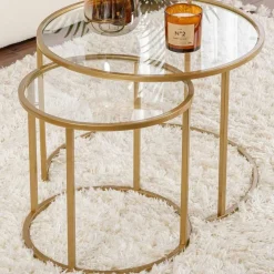 Couchtisch-Set Aurum - 100% TEMPERED GLASS - Gold - 43 x 60 x 60 cm