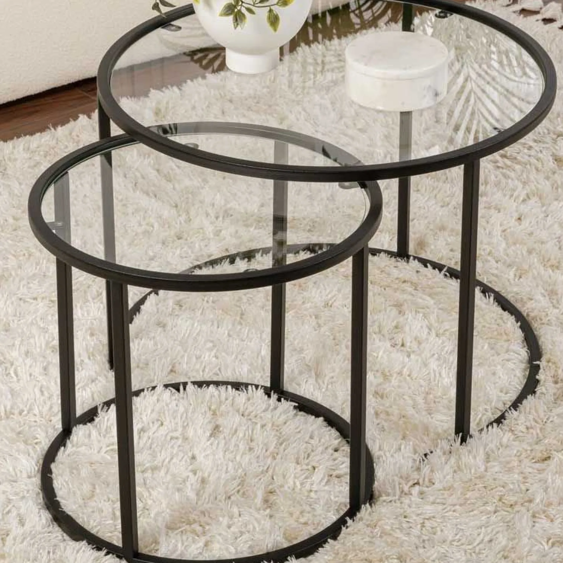 Couchtisch-Set Aurum - 100% TEMPERED GLASS - Schwarz - 43 x 60 x 60 cm