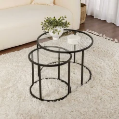 Couchtisch-Set Aurum - 100% TEMPERED GLASS - Schwarz - 43 x 60 x 60 cm
